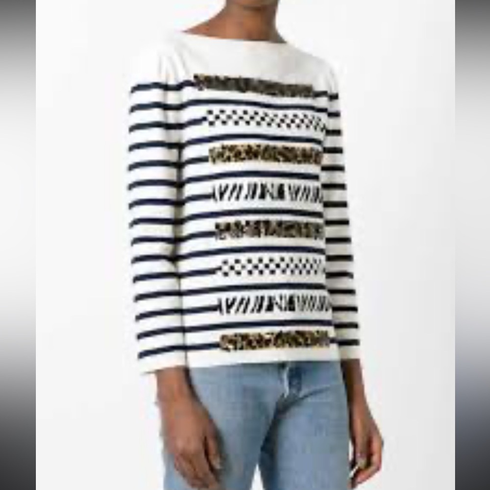 Marc Jacobs Sequin Stripe Knit Sweater — Size S — Animal Print + Checkerboard,
